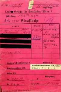 Aktendeckel des Strafakts von Josef Kohout, auch bekannt als Heinz Heger. (WStLA)