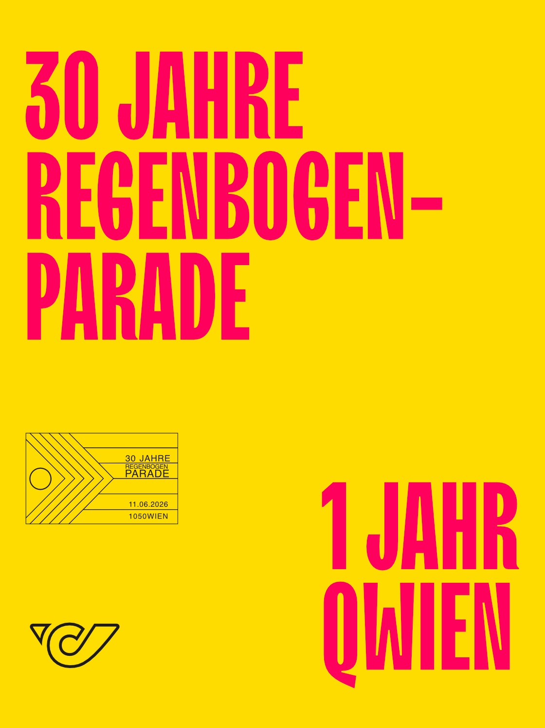 Alt text: "Presentation of special stamp celebrating 30 years of Rainbow Parade, featuring event details."