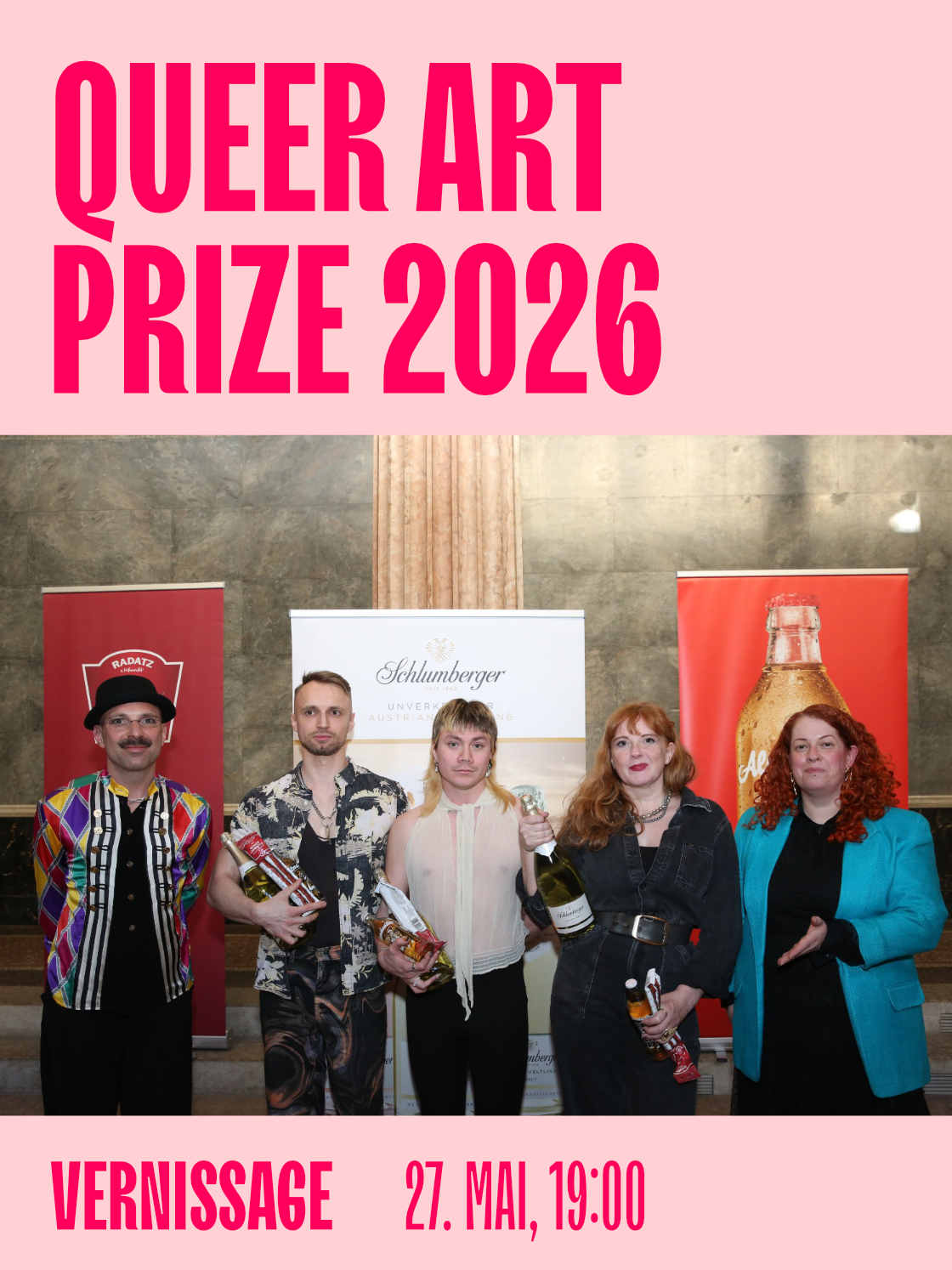 Präsentation des „Queer Art Prize 2026“ mit Gewinner*innen und Sonderbriefmarke, Vernissage-Event.