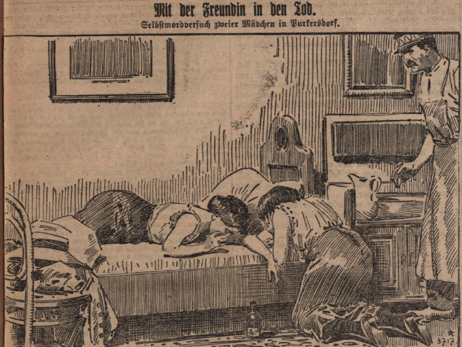 Press illustration accompanying the article “Mit der Freundin in den Tod,” Illustrierte Kronen Zeitung, no. 4547, August 29, 1912, p. 3